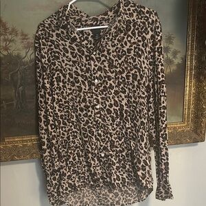 Brown and Tan Long Sleeve Button Down Shirt with Dress Shirt Collar